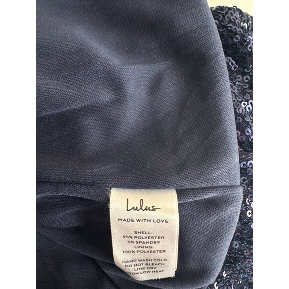 Lulus  Weekender Navy Blue Sequin Faux-Wrap Mini Dress size large new $99 - Picture 5 of 7